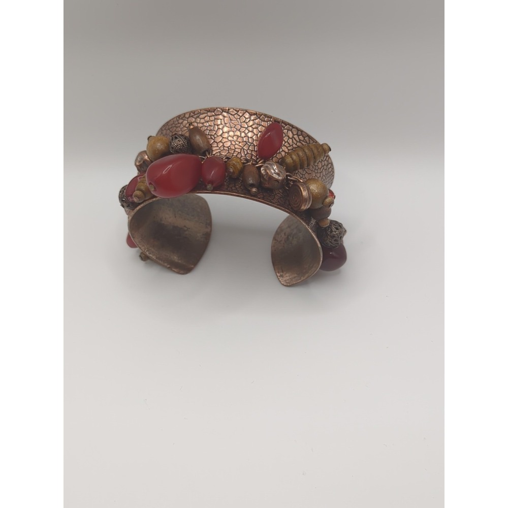 Textured Copper Cuff Bracelet‎ with Beads – Boho Artisan Style